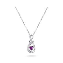 Brezza Lusso Jewelry Ametist Taşlı Minik Kalp Kadın Gümüş Kolye 45 CM
