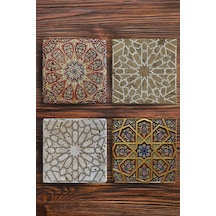 Baskılı Doğal Taş Bardak Altlığı 4'lü Set 10X10X1 CM Çok Renkli
