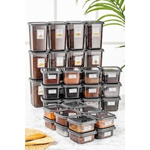 Meleni Home 36'lı Kare Bakliyat Saklama Kabı Etiketli Erzak Kabı  12 x 300 - 500 - 1100 ML Gri