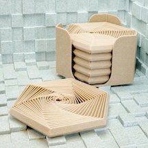 3d Baskı Super Fidget Coaster Seti - Altıgen Desenli Bardak Altlığı Ve Tutucu-bej Diğer