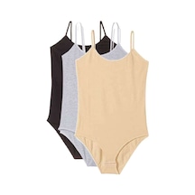 3 Adet İp Askılı Kadın Çıtçıtlı Body Siyah Gri Ten Beden: Xl Çok Renkli