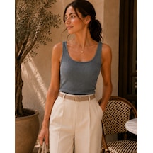 Unika Boutique Kadın Fittili Kalın Askılı Crop Atlet Antrasit