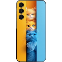 Samsung Galaxy A16 Uyumlu Mavi Sarı Kediler Baskılı Silikon Kılıf Renkli