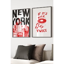 2'li New York And Music Dekoratif Poster Tablo Siyah Çerçeveli