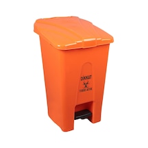 Safell Pedallı Tıbbi Atık Çöp Kovası 70Lt -Turuncu Çöp Konteyneri