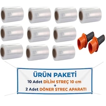 El Paketleme Ambalaj Streci & Oto Direksiyon Dilim Streç 10cm 10 Adet + Palet Streç Filim & Dilim Streç Döner Kollu Sarma Aparatı 2 Adet Kırmızı