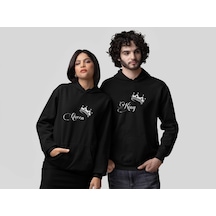 Nevermind Sevgili Kombini King Queen Sweatshirt Çift Kapüşonlu Hoodie Siyah