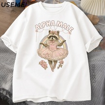 Tarzsokak Alfa Erkek Rakun Grapchi T Shirt Pamuk Kısa Kollu Komik Baskı T-shirt Kadın Ve Erkek Pamuk Vi 3019 Beyaz