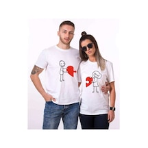 Tshirthane Puzzle Heart Sevgili Kombinleri Tshirt Kombini (528215435) Beyaz