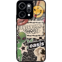 Oppo Reno 14 Pro Retro Sticker Tasarımlı Glossy Telefon Kılıfı Çok Renkli