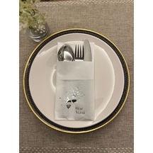 Gümüş Yaldızlı Beyaz İftar Vakti Cepli Peçete 12 Adet