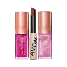Avon Tinted Lip Balm Renkli Dudak Balmı Plum + True Nourishing Dudak Yağı Blossom + True Nourishing Dudak Yağı Shimmering Petal