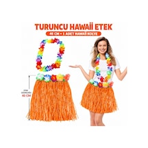 Hawaii - 411 - Luau Aloha Turuncu Püsküllü 40 Cm Etek Ve Hawaii - Metemıx - Kolye Seti