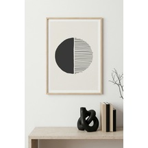 Doğal Ahşap Çerçeveli Minimal Geometrik Desenli Tablo - Pastel Huhu1559