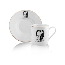 Porselen 2 Kişilik Türk Kahve Fincan Seti Atatürk Desenli İmzalı