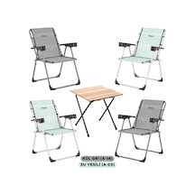 4 Adet Katlanır Kamp Sandalyesi Ve Masa Seti - Rock - Kül Gri / Su Yeşili - Bardaklıklı - 140 Kg Çok Renkli