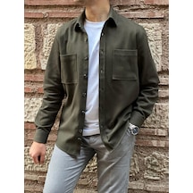 Oversize Gabardin Pamuklu Hediye Kutulu Erkek Ceket Gömlek Fs-003868 - Haki-2553