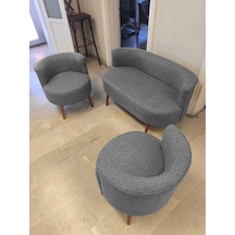 Azra Mobilya Sydney Çay Seti Koltuk Takımı Keten Kumaş 2+1+1 Ceviz Ayak Modern Salon & Ofis Takımı Açık Gri Açık Gri