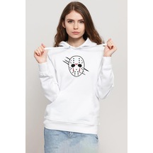 Jason Voorhees Facemask Beyaz Kadın 3ip Kapşonlu Sweatshirt 001