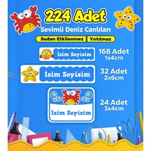 Sevimli Deniz Canlıları Temalı Okul Kreş Kişiye Özel İsim Etiket Seti - Model 136 Çok Renkli