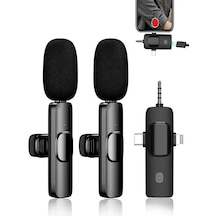 2'li Kablosuz 3in1 Yaka Mikrofonu Type-c Lighting 3.5mm Jack Uyum