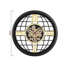 Gearline Serisi 60 Cm Döner Çarklı Mekanizmalı Roma Rakamlı Sessiz Akar Metal Dekoratif Duvar Saati Siyah-gold Diğer