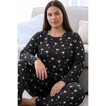 Siyah İnci Desenli Termal Kumaşlı Ultra Soft Yumuşak Büyük Beden Battal Boy Örme Pijama Takımı 26226710 Antrasit