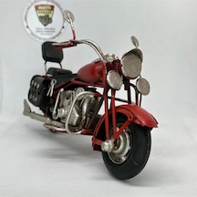 El Yapımı Kırmızı Chopper/cruiser Metal Motosiklet Biblosu Siyah Yan Çantalı & Sissy Barlı