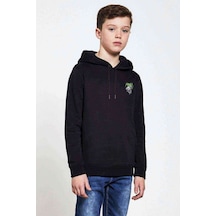 Tshirthane Ha Vok Baskılı Unisex Çocuk Kapüşonlu Siyah Sweatshirt Siyah