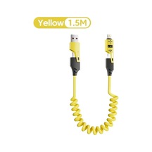 4 İn 1 65w Bahar Kısa Veri Kablosu 6a Usb Tip C Bahar Teleskopik Hızlı Şarj Yellow 1.5m