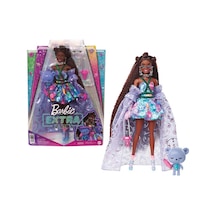 Barbie Extra Fancy Bebek ve Hayvan Dostu Mor Elbiseli Zenci Bebek