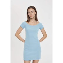 DeFacto Coool Bodycon Vücuda Oturan Kayık Yaka Basic Düz Fitilli Kaşkorse Kısa Kollu Mini Elbise A7362AX24SMBE744