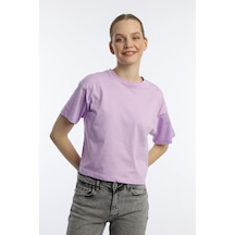 Kadin Oversize Fit Crop Tişört Lila