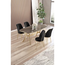 Canisa Lena Serisi 90x160 Lak Panel Antrasit İroni Gold Kaplama Ayaklı Masa Takımı Ve 4 Siyah Sandalye Antrasit İroni Masa Siyah Sandalye