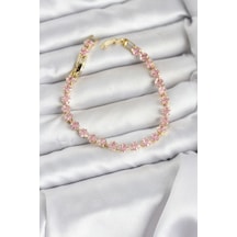 Bay Pembe Kare Zirkon Taşlı Gold Renk Pirinç Su Yolu Kadın Bileklik Najmaddin Standart