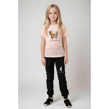 Kız Çocuk Tişört Ve Eşofman Alt-üst Takım Bej Somon