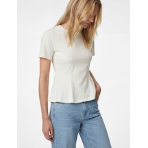 Koton Pamuklu Slim Fit Kısa Kollu Bisiklet Yaka Peplum Basic Tişört Ekru 6sak50209ek Ekru