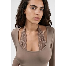 Hiccup Dantel Halter Yakalı Esnek Viskon Top Natural