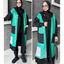 Hırka Tasarım Uzun Garnili Siyah - Yeşil