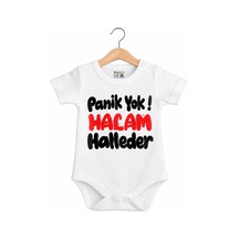 Babylimon Unisex Bebek Beyaz Panik Yok Halam Halleder Baskılı Zıbın Beyaz - 936542275 Beyaz
