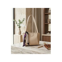 Names Bag Kadın Fular Detaylı Şık Omuz Ve El Çantası Krem