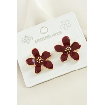Çiçek - 509 - Mineli Metal - Nazblsmm - Küpe Bordo