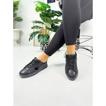 Günlük Kadın Sneaker Bağcıklı Yıldız Detaylı Tırtıklı Taban Oval Burunlu Rahat Spor Ayakkabı 602 Siyah