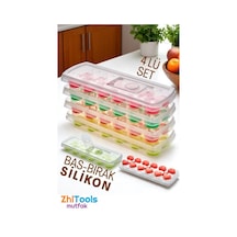 Zhltools Buz Kalıbı - Bas-bırak Kapaklı Silikon Buz Kalıbı 4 Lü Set Siyah