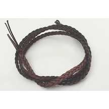 8-12 Mm Yassı Örgülü Naturel Doğal Deri Kordon 1 Metre 8 Mm / Kahverengi