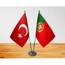 Masa Üstü Portekiz Bayrağı Türk Bayrağı İkili Krom Direk Masa Bay