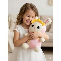 35 Cm Ayçiçeği Kostümlü Pembe Peluş Tavşan - Yumuşak Uyku Arkadaşı - Sun Flower Nakışlı Beyaz - Pembe