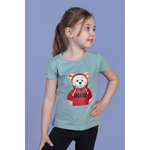 Toontoy Kids Toontoy Kız Çocuk Ayıcık Baskılı Tişört Yeşil