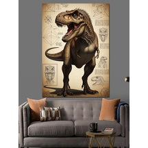 Ahşap Tablo Vahşi Dinozor T-rex Çizimi