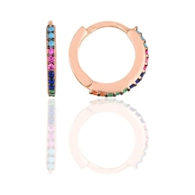 Söğütlü Silver Gümüş Rose Renkli Taşlı 12 Mm Halka Küpe